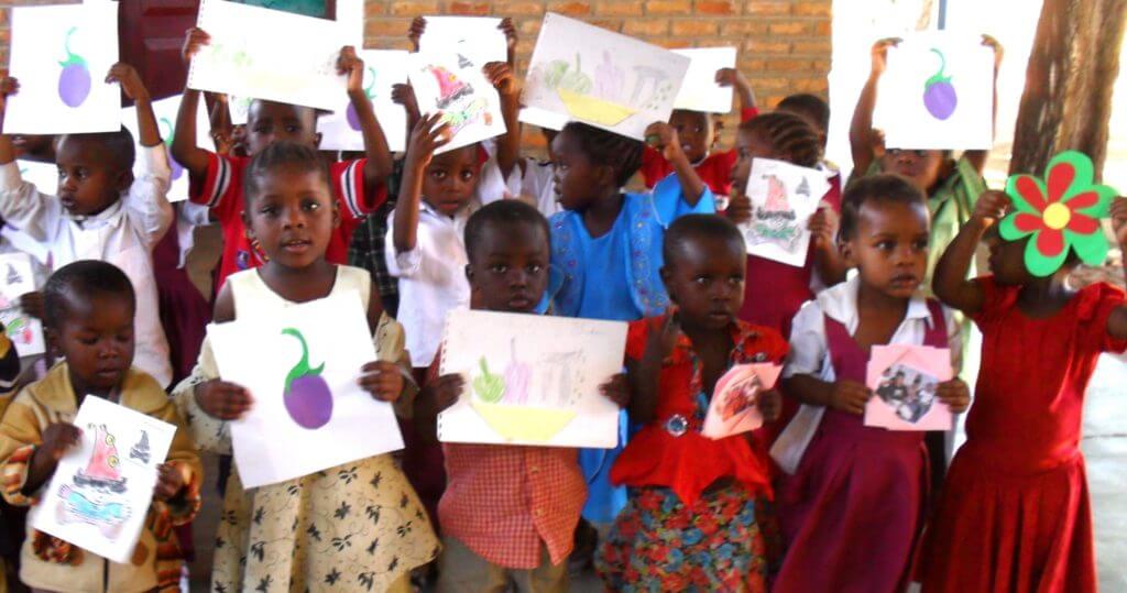 childrens paintings in kindergarten in Malawi funded by Project Kindy